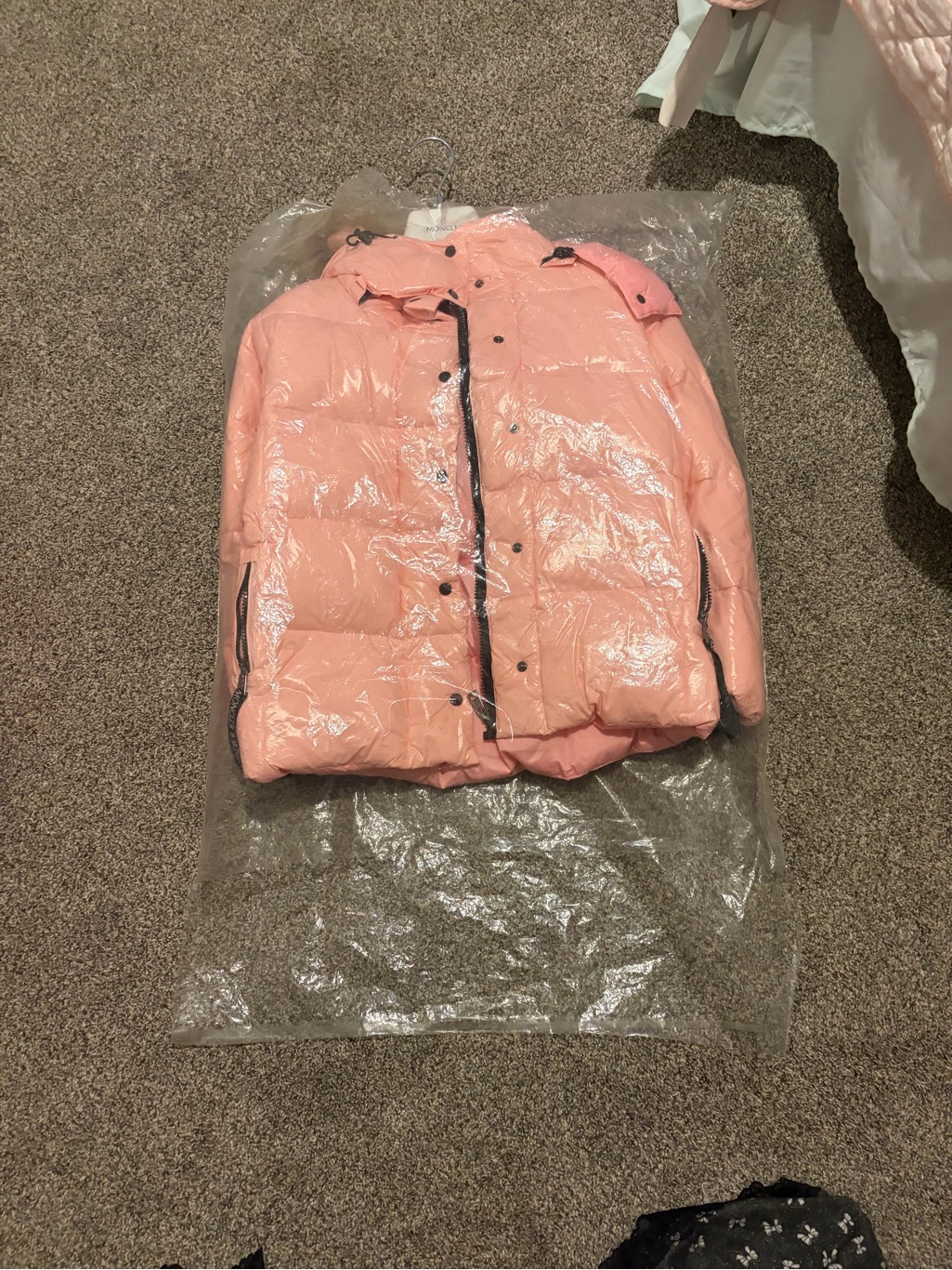 Super Rare Moncler Pink Hooded Puffer Jacket With Black Trim